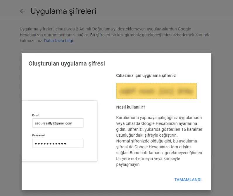 Generating Gmail app password — step 2: creating password