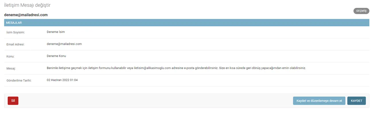 Contact form messages list in Django admin panel